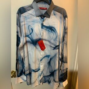 Georg Roth Men's Abstract Blue and White LS Shirt Size XXXL